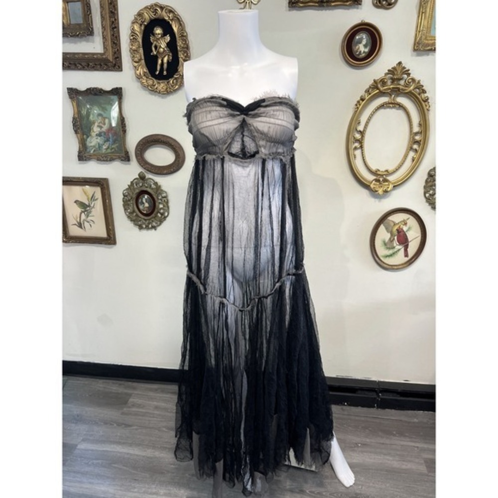 Intimately Free People Grey Black Sheer Mesh Strapless Midi Dress Small 92I - Picture 1 of 7